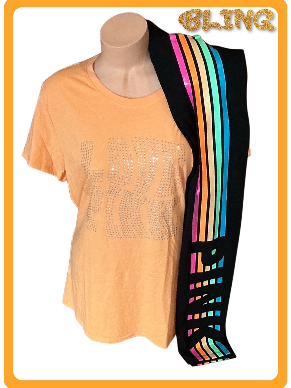 NEW VICTORIAS SECRET PINK BLING TEE SHIRT & LEGGINGS STUNNING RAREV2PC SET